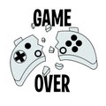 Vector joystick gamepad illustration with slogan game over, for t-shirt prints and other uses.
