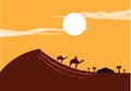 A caravan of camel to a desert camp. Editable Clip Art.