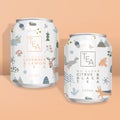 Vector Juice, Soda, Tea or Coffee Can Packaging, Winter Forrest Animals