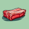 Vector of a juicy piece of meat on a vibrant green background