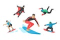 Vector jumping extreme athletes silhouettes illustration life skateboard set speed skydiver skateboarder roller skate Royalty Free Stock Photo