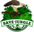 Vector Jungle Emblem with philippine Eagle - Pithecophaga jefferyil with monkey Royalty Free Stock Photo