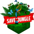 Vector Jungle Emblem with Turquoise browed Motmot and butterflies Royalty Free Stock Photo