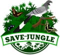 Vector Jungle Emblem with White-bellied go-away-bird turaco and butterflies