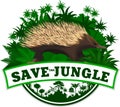 Vector jungle rainforest emblem with Australia Short-beaked Echidna