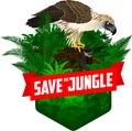 Vector jungle rainforest emblem with philippine Eagle - Pithecophaga jefferyil with monkey Royalty Free Stock Photo