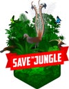 Vector jungle rainforest emblem with platypus, Lyrebird, Echidna and butterflies