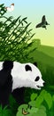 Vector Jungle rainforest vertical baner with giant panda bear