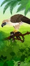 Vector Jungle rainforest vertical baner with philippine Eagle with monkey Royalty Free Stock Photo