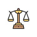 Justice scales, libra flat color line icon.