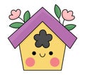 Vector kawaii birdhouse icon for kids. Cute Easter symbol illustration. Funny cartoon character. Adorable spring starling or bird