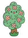 Vector kawaii blossoming tree icon for kids. Cute Easter symbol illustration. Funny cartoon character. Adorable spring plant