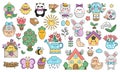 Vector kawaii Easter clipart set for kids. Cute cartoon characters set. Traditional symbols collection with bunny, colored eggs, Royalty Free Stock Photo