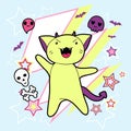 Vector kawaii illustration Halloween cat and