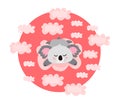Vector kawaii illustration,print. Sleeping, dreaming or relaxing cute koala in the pink clouds. Nice poster.