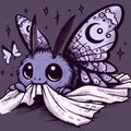 Vector of a kawaii nocturnal lepidopteran chewing on a piece of fabric. Cute illustration of a butterly Royalty Free Stock Photo
