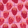 Vector Kawaii Red Strawberry Grid seamless pattern design