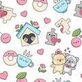 Vector kawaii Saint Valentine seamless pattern for kids. Cute cartoon repeat background with perfect match concept. Traditional Royalty Free Stock Photo