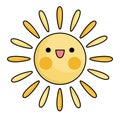 Vector kawaii sun icon for kids. Cute weather element symbol illustration. Funny smiling cartoon character. Adorable planet Royalty Free Stock Photo