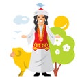 Vector Kazakh Woman. Historical clothes. Kazakhstan. Flat style colorful Cartoon illustration