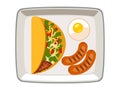 Vector kebab sausage fried eggs in a plate on a white background