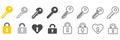 Vector Key Icon Set. Locked and unlocked black line icon set. Royalty Free Stock Photo