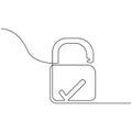 Vector metal padlock continuous one line drawing of padlock concept security sign illustration