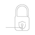 Vector metal padlock continuous one line drawing of padlock concept security sign illustration