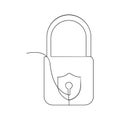 Vector metal padlock continuous one line drawing of padlock concept security sign illustration