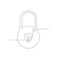 Vector metal padlock continuous one line drawing of padlock concept security sign illustration