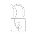 Vector metal padlock continuous one line drawing of padlock concept security sign illustration
