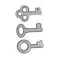 Vector keys icon. Set of vintage keys cartoon style on white isolated background Royalty Free Stock Photo