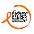 Vector Kidney Cancer Awareness Calligraphy Poster Design. Stroke Orange Ribbon. March is Cancer Awareness Month