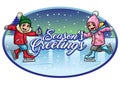 Kids ice skating seasons greeting