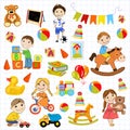 Vector kindergarten pattern with boys and girls