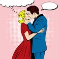 Vector kissing couple in the pop art comics style Royalty Free Stock Photo