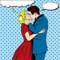 Vector kissing couple in the pop art comics style Royalty Free Stock Photo