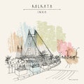 Vector Kolkata (Calcutta), India postcard. Vidyasagar Setu bridge artistic cityscape