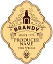 Vector label for brandy in a curly frame