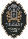 Label for brandy with coat of arms in curly frame