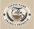 Label for coffee beans with cup and wheat ears Royalty Free Stock Photo
