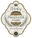 Label for whiskey with ears of barley and barrel