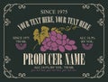 Vector label for wine with bunch of grapes