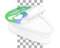 Labeled drop shape open transparent plastic container with grain curd within. Vector mockup illustration