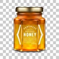 Vector labeled hexagonal glass jar with honey. Royalty Free Stock Photo