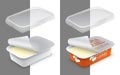 Vector labeled open rectangular plastic container with foil