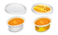 Vector labeled oval plastic container with caramel within.