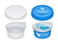 Vector labeled round plastic container with foil.