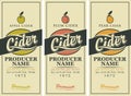 Vector labels for cider with Apple, plum and pear