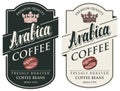 Vector labels for coffee beans in retro style Royalty Free Stock Photo